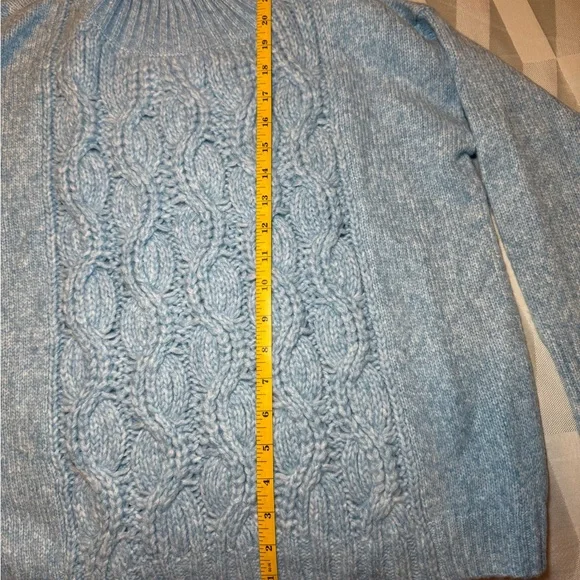 White House Black Market Light Blue Cable Knit Turtleneck Sweater - Picture 4 of 8